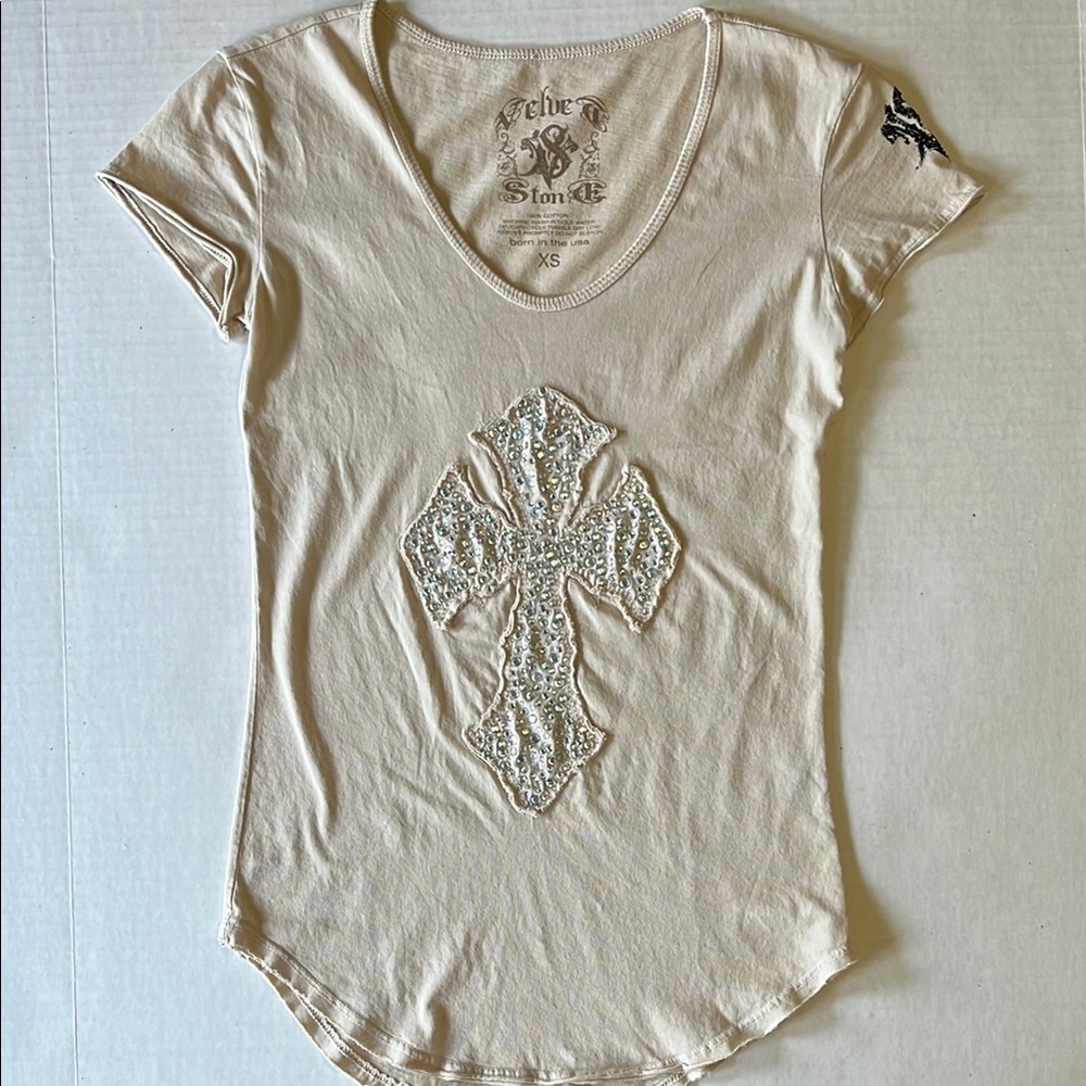 Velvet Stone Cream Embellished Women's Top